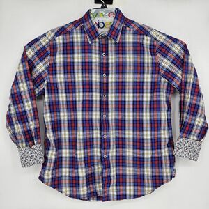 Robert Graham Shirt Mens‎ XL Paisley Plaid Button Up Flip Cuffs Casual Preppy